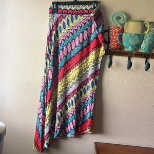 Multicolor Patterned Maxi Skirt - Vibrant Pink, Yellow & Teal